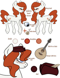 Size: 1376x1787 | Tagged: safe, artist:dilfistic, oc, oc only, earth pony, pony, bust, earth pony oc, guitar, hat, musical instrument, reference sheet, simple background, smiling, transparent background