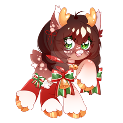 Size: 1024x1024 | Tagged: safe, artist:miioko, oc, oc only, pony, antlers, cloven hooves, deviantart watermark, freckles, hoof polish, obtrusive watermark, raised hoof, simple background, smiling, solo, transparent background, watermark