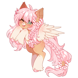 Size: 1024x1024 | Tagged: safe, artist:miioko, oc, oc only, pegasus, pony, braid, braided tail, deviantart watermark, female, mare, obtrusive watermark, one eye closed, pegasus oc, rearing, simple background, smiling, solo, tail, transparent background, watermark, wings, wink