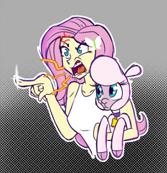 Size: 1082x1116 | Tagged: safe, artist:thescornfulreptilian, fluttershy, pom (tfh), human, lamb, sheep, them's fightin' herds, equestria girls, g4, angry, bare shoulders, brooklyn nine nine, clothes, cloven hooves, community related, don't talk to me or my son ever again, duo, duo female, female, meme, sleeveless, tank top