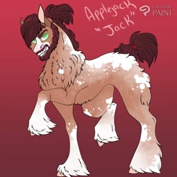 Size: 1280x1280 | Tagged: safe, artist:inisealga, applejack, earth pony, pony, abstract background, alternate design, beard, chest fluff, coat markings, colored hooves, facial hair, gradient background, hair bun, male, neck fluff, redesign, rule 63, solo, stallion, tail, tail bun, unshorn fetlocks