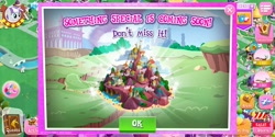 Size: 1080x540 | Tagged: safe, gameloft, apple bloom, fine line, gilda, greta, ivy vine, maxie, pinkie pie, sunset shimmer, suri polomare, twilight velvet, earth pony, griffon, pony, unicorn, g4, advertisement, amazing adventures, female, mare, ornithia