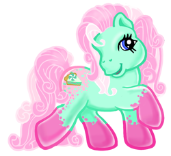 Size: 1080x984 | Tagged: safe, artist:vernorexia, minty, pinkie pie (g3), oc, oc:lime pie, earth pony, pony, g3, appaloosa, blue eyes, coat markings, curly hair, curly mane, fusion, multicolored coat, not minty, request, requested art, socks (coat markings), solo, spots