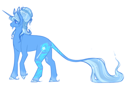 Size: 640x471 | Tagged: safe, artist:ssewerrattt, trixie, classical unicorn, pony, unicorn, g4, cloven hooves, fetlock tuft, horn, leonine tail, redesign, simple background, solo, unshorn fetlocks, white background