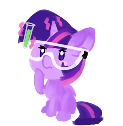 Size: 717x733 | Tagged: safe, artist:lbrcloud, twilight sparkle, alicorn, pony, g4, chibi, female, flask, glowing, glowing horn, goggles, horn, magic, mare, simple background, solo, telekinesis, twilight sparkle (alicorn), white background