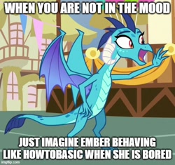 Size: 532x500 | Tagged: safe, edit, edited screencap, screencap, princess ember, dragon, g4, triple threat, caption, cropped, female, how to basic, image macro, meme, smiling, solo, text