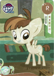 Size: 730x1034 | Tagged: safe, featherweight, pegasus, pony, g4, official, card, colt, foal, kayou, male, merchandise, my little pony logo, scan, solo, text, trading card