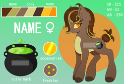 Size: 2950x2000 | Tagged: safe, artist:munrei, oc, original species, pony, adoptable, auction, auction open, bubble, cauldron, cutie mark, female, freckles, golden eyes, high res, jewelry, mare, tentacles