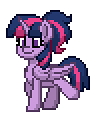 Size: 192x236 | Tagged: safe, artist:twilyisbestpone, derpibooru exclusive, twilight sparkle, alicorn, pony, pony town, g4, alternate hairstyle, animated, cute, female, gif, hair, horn, mare, pixel art, ponytail, pretty, simple background, smiling, solo, sprite, tail, transparent background, trotting, trotting in place, twiabetes, twilight sparkle (alicorn), walk cycle, walking, wings