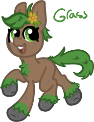 Size: 529x688 | Tagged: safe, artist:nootaz, oc, oc only, earth pony, pony, digital art, earth pony oc, eyes open, flower, flower in hair, grass, happy, simple background, smiling, solo, teeth, transparent background