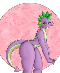 Size: 1400x1700 | Tagged: safe, artist:zachc, spike, dragon, anthro, g4, eyebrows, eyelashes, fangs, femboy, femboy spike, looking at you, male, solo