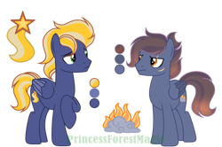 Size: 1280x852 | Tagged: safe, artist:picturewithsound, oc, oc only, oc:dark flame cloud, oc:star streak, pegasus, pony, brothers, duo, male, offspring, parent:soarin', parent:spitfire, parents:soarinfire, siblings, simple background, stallion, transparent background