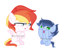 Size: 1280x1014 | Tagged: safe, artist:marrayala, oc, oc only, oc:cirrus cloud, oc:myriad shadow, pegasus, pony, baby, baby pony, base used, brother and sister, colt, crossed hooves, duo, female, filly, foal, male, offspring, parent:rainbow dash, parent:soarin', parents:soarindash, siblings, simple background, transparent background, watermark