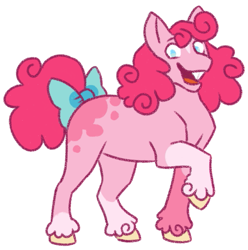 Size: 533x537 | Tagged: safe, artist:googaoo, pinkie pie, earth pony, pony, g4, alternate design, bow, coat markings, female, looking at you, mare, missing cutie mark, open mouth, raised hoof, simple background, socks (coat markings), solo, tail, tail bow, transparent background, unshorn fetlocks