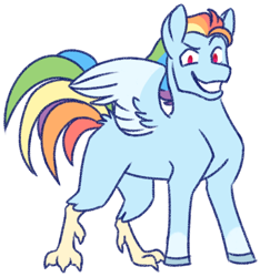 Size: 540x576 | Tagged: safe, artist:googaoo, rainbow dash, hippogriff, g4, alternate design, female, grin, hippogriffied, looking at you, missing cutie mark, simple background, smiling, smiling at you, solo, species swap, spread wings, transparent background, wings