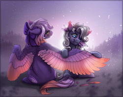 Size: 4000x3152 | Tagged: safe, artist:helmie-art, oc, oc only, oc:ardent dusk, bat pony, pegasus, pony, bow, grooming, hair bow, preening, wings