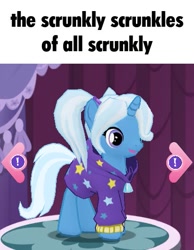 Size: 421x542 | Tagged: safe, trixie, g4, alternate hairstyle, babysitter trixie, clothes, hoodie, meme
