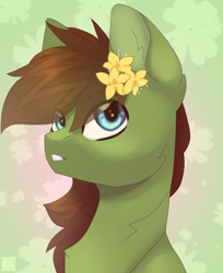 Size: 3528x4320 | Tagged: safe, artist:elektra-gertly, oc, oc:delta hooves, pegasus, pony, bust, flower, flower in hair, looking at you, portrait, solo