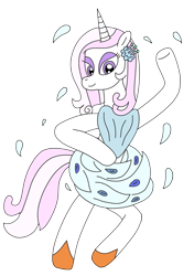 Size: 2145x3046 | Tagged: safe, artist:supahdonarudo, fleur-de-lis, pony, unicorn, g4, ballerina, clothes, crossover, feather, flower, flower in hair, high res, kirby (series), kirby and the forgotten land, name pun, simple background, skirt, transparent background