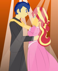 Size: 1280x1575 | Tagged: safe, artist:studiodraw, flash sentry, sunset shimmer, human, equestria girls, g4, dancing, duo, female, male, ship:flashimmer, shipping, straight