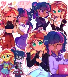 Size: 2530x2873 | Tagged: safe, artist:error_707lol, sci-twi, sunset shimmer, twilight sparkle, human, equestria girls, g4, my little pony equestria girls: friendship games, dark skin, eyes closed, female, fingernails, glasses, heart, high res, lesbian, microphone, music notes, round glasses, screencap reference, ship:sci-twishimmer, ship:sunsetsparkle, shipping, singing, smiling