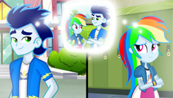 Size: 1280x720 | Tagged: safe, artist:mlplary6, rainbow dash, soarin', human, equestria girls, g4, canterlot high, crush, equestria girls-ified, female, male, ship:soarindash, shipping, smiling, straight, student, thinking