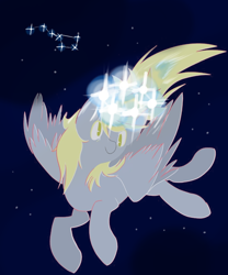 Size: 854x1024 | Tagged: safe, artist:clair, edit, editor:horsesplease, derpy hooves, angel, angel pony, pegasus, pony, g4, constellation, crown, crown of stars, derpy is an angel, female, heaven, jewelry, night, regalia, space, stars