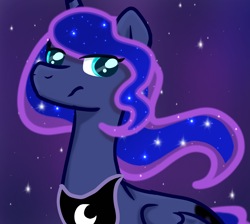 Size: 4000x3580 | Tagged: safe, artist:nitlynjane, princess luna, alicorn, pony, g4, ethereal mane, eye clipping through hair, female, looking at something, mare, solo, starry mane, stars