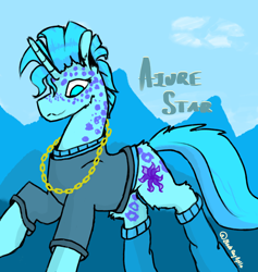 Size: 2480x2621 | Tagged: safe, artist:hrabiadeblacksky, oc, oc:azure star, pony, unicorn, blue eyes, chains, clothes, female, gold, high res, jewelry, mare, necklace, socks, solo