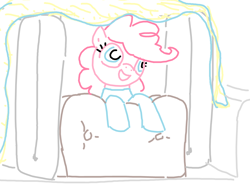 Size: 1200x900 | Tagged: safe, artist:purblehoers, pinkie pie, earth pony, pony, g4, clothes, female, footed sleeper, footie pajamas, mare, ms paint, onesie, pajamas, pillow, pillow fort, ponk, smiling, solo