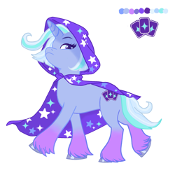 Size: 1833x1833 | Tagged: safe, artist:lavender-bases, artist:vernorexia, starlight glimmer, trixie, oc, oc only, unnamed oc, pony, unicorn, g4, base used, cape, cloak, clothes, color palette, cutie mark, female, gradient legs, hood, magical lesbian spawn, multicolored mane, next generation, offspring, parent:starlight glimmer, parent:trixie, parents:startrix, reference sheet, request, requested art, serious, shading, short hair, short mane, short tail, simple background, solo, tail, transparent background, trixie's cape, unshorn fetlocks, white mane