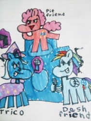 Size: 1200x1600 | Tagged: safe, artist:pipppetals03, pinkie pie, rainbow dash, trixie, pony, g4, friday night funkin', lined paper, traditional art, trio