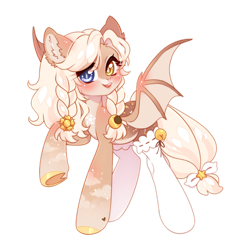 Size: 1600x1600 | Tagged: safe, artist:miioko, oc, oc only, bat pony, pony, bat pony oc, bat wings, braid, clothes, colored hooves, ear fluff, eyelashes, female, mare, raised hoof, simple background, socks, solo, transparent background, wings