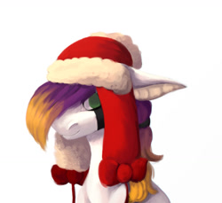 Size: 1280x1175 | Tagged: safe, artist:meggychocolatka, oc, oc only, pony, bust, christmas, female, hat, holiday, mare, santa hat, simple background, solo, white background