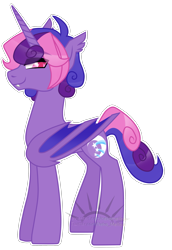 Size: 2107x3061 | Tagged: safe, artist:nekomellow, derpibooru exclusive, oc, oc only, oc:cinnamon music, alicorn, bat pony, bat pony alicorn, pony, bat wings, ear tufts, eye clipping through hair, eyebrows, eyebrows visible through hair, fangs, female, high res, horn, mare, multicolored hair, multicolored tail, pink eyes, simple background, smiling, solo, standing, tail, transparent background, watermark, wings