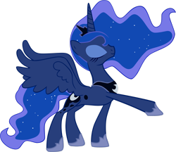 Size: 2638x2274 | Tagged: safe, artist:kysss90, princess luna, alicorn, pony, g4, .psd available, eyes closed, female, high res, mare, raised hoof, side view, simple background, smiling, solo, spread wings, transparent background, vector, wings