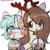 Size: 2100x2121 | Tagged: safe, artist:cottonsweets, oc, oc only, oc:cottonsweets, pony, unicorn, antlers, bubble tea, clothes, drink, drinking, drinking straw, duo, duo female, eye clipping through hair, female, high res, horn, looking at someone, looking at you, mare, reindeer antlers, simple background, sweater, white background