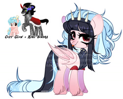 Size: 1280x1032 | Tagged: safe, artist:kawaiighetto, cozy glow, king sombra, pegasus, pony, unicorn, g4, bat wings, eye clipping through hair, fangs, fusion, tongue out, watermark, wings