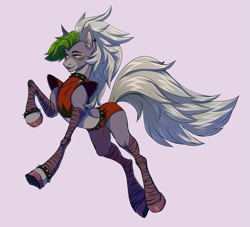 Size: 4127x3753 | Tagged: safe, artist:1an1, pony, clothes, collar, crossover, female, five nights at freddy's, five nights at freddy's: security breach, mare, multicolored hair, ponified, roxanne wolf, shoulder pads, simple background, solo, spiked collar, spiked wristband, wristband