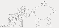Size: 1172x553 | Tagged: safe, artist:dotkwa, fluttershy, oc, oc:anon, bat pony, human, pony, g4, apple, bat ponified, duo, female, flutterbat, food, grayscale, male, mare, monochrome, race swap, this will end in pain