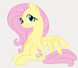 Size: 1008x880 | Tagged: safe, artist:dotkwa, fluttershy, pegasus, pony, g4, colored, cute, female, flat colors, gray background, long neck, mare, shyabetes, simple background, sitting, smiling, solo