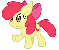Size: 700x595 | Tagged: safe, artist:cmara, apple bloom, earth pony, pony, g4, bow, female, filly, foal, full body, hair bow, hooves, raised hoof, simple background, smiling, solo, standing, tail, white background