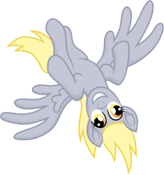 Size: 2404x2560 | Tagged: safe, artist:malte279, derpy hooves, pegasus, pony, g4, female, flying, free to use, full body, grin, high res, hooves, mare, simple background, smiling, solo, spread wings, transparent background, upside down, wings
