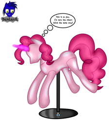Size: 3840x4154 | Tagged: safe, artist:damlanil, pinkie pie, earth pony, pony, g4, bondage, clothes, collar, comic, crystal horn, encasement, fake horn, female, horn, i have no mouth and i must scream, inanimate tf, latex, link in description, magic, magic aura, mannequin, mannequin tf, mare, no mouth, objectification, pedestal, petrification, ponyquin, rubber, shiny, show accurate, simple background, solo, speech bubble, text, transformation, transparent background, vector