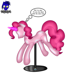 Size: 3840x4154 | Tagged: safe, artist:damlanil, pinkie pie, earth pony, pony, g4, bondage, clothes, collar, comic, crystal horn, encasement, fake horn, female, horn, i have no mouth and i must scream, inanimate tf, latex, link in description, magic, magic aura, mannequin, mannequin transformation, mare, no mouth, objectification, pedestal, petrification, ponyquin, rubber, shiny, show accurate, simple background, solo, speech bubble, text, transformation, transparent background, vector