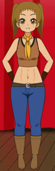 Size: 405x1257 | Tagged: safe, winona, human, g4, belly button, belt, boots, clothes, cowboy boots, gloves, high heel boots, humanized, jeans, kisekae, midriff, necktie, pants, shirt, shoes, solo