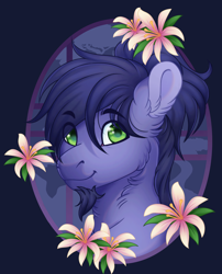 Size: 2080x2570 | Tagged: safe, artist:roselord, oc, oc only, pony, bust, chest fluff, commission, ear fluff, finished commission, flower, high res, portrait, solo, ych result