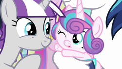 Size: 1280x720 | Tagged: safe, screencap, princess cadance, princess flurry heart, shining armor, twilight velvet, alicorn, pony, unicorn, g4, season 6, the crystalling, baby, baby pony, cute, father and child, father and daughter, female, flurrybetes, foal, grandmother, grandmother and grandchild, grandmother and granddaughter, male, mare, mother and child, mother and son, offscreen character, stallion, velvetbetes