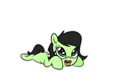 Size: 1900x1182 | Tagged: safe, artist:happy harvey, oc, oc only, oc:filly anon, earth pony, pony, blushing, cute, earth pony oc, female, filly, foal, frog (hoof), lying down, ocbetes, open mouth, open smile, phone drawing, prone, simple background, smiling, solo, tongue out, transparent background, underhoof