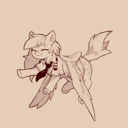 Size: 1200x1200 | Tagged: safe, artist:cold-blooded-twilight, derpy hooves, pegasus, pony, g4, clothes, eyes closed, flying, misleading thumbnail, monochrome, pilot, pilot derpy, raised tail, sketch, solo, tail